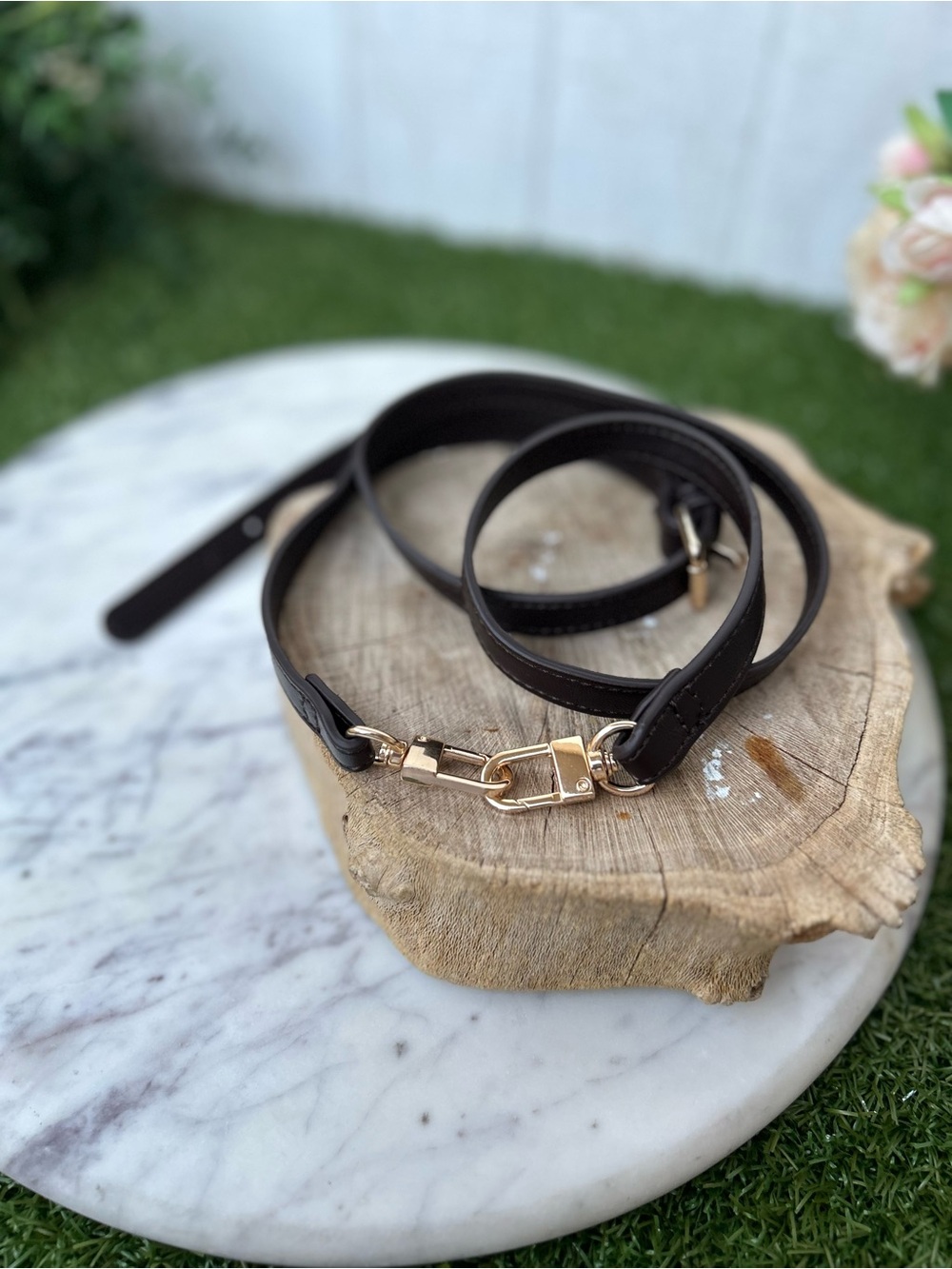 Leather Crossbody Strap in dark brown with Gold Hardware/ new